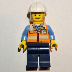 Minifigurka LEGO Construction Worker, Foreman - Orange Torso, Dark Blue Legs, White Helmet