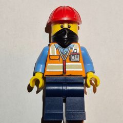 Minifigurka LEGO Construction Worker - Orange Torso, Dark Blue Legs, Red Helmet, Black Bandana