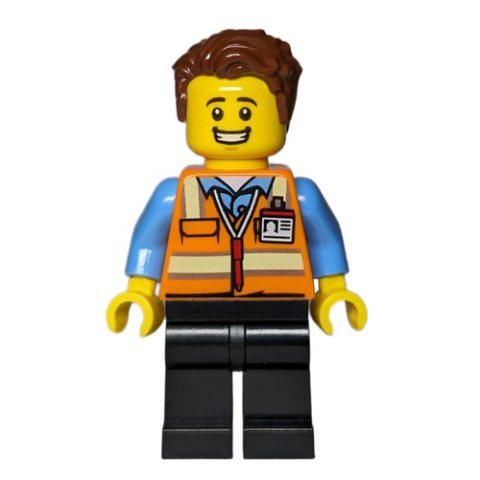 Minifigurka LEGO Orange Torso, Black Legs, Reddish Brown Hair