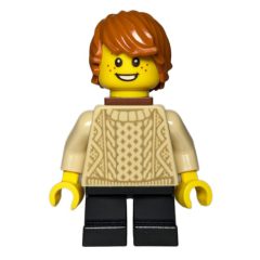 Minifigurka LEGO Kid - Tan Torso, Black Legs, Dark Orange Hair