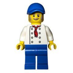 Minifigurka LEGO Chef, White Torso, Blue Legs, Blue Cap