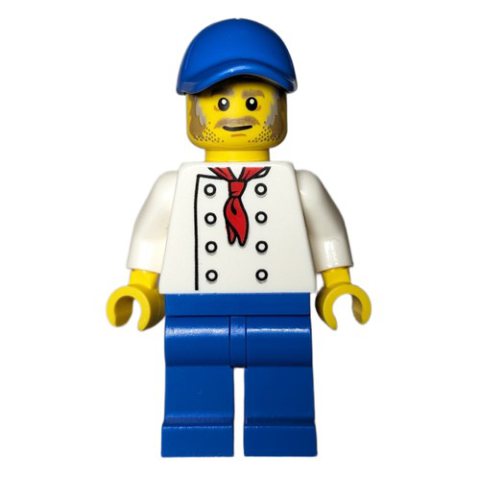 Minifigurka LEGO Chef, White Torso, Blue Legs, Blue Cap