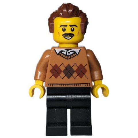 Minifigurka LEGO Medium Nougat Torso, Black Legs, Reddish Brown Hair