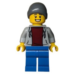 Minifigurka LEGO Light Bluish Grey Torso, Blue Legs, Dark Bluish Grey Beanie