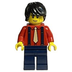 Minifigurka LEGO Red Torso, Dark Blue Legs, Black Hair