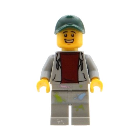 Minifigurka LEGO Light Bluish Grey Torso, Light Bluish Grey Legs, Dark Green Cap
