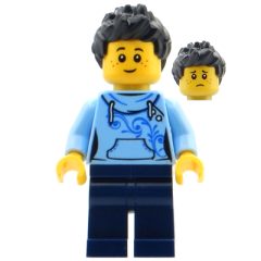 Minifigurka LEGO Bright Light Blue Torso, Dark Blue Legs, Black Hair