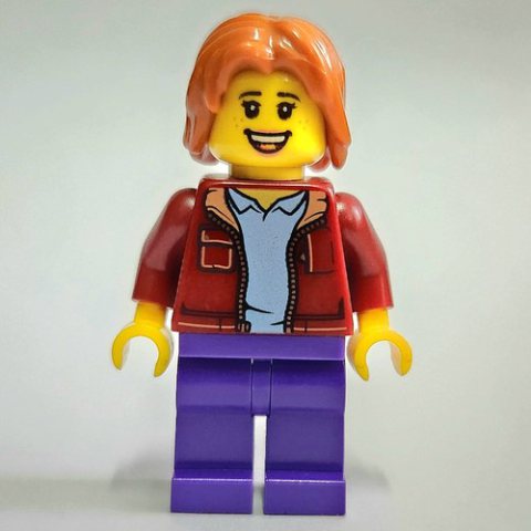 Minifigurka LEGO Dark Red Torso, Dark Purple Legs, Dark Orange Hair