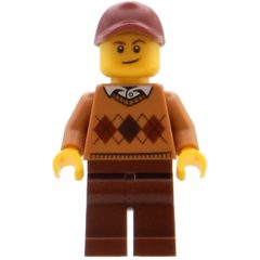 Minifigurka LEGO Medium Nougat Torso, Reddish Brown Legs, Dark Red Cap