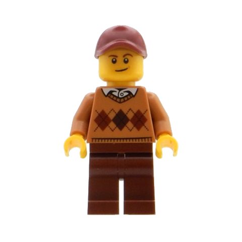 Minifigurka LEGO Medium Nougat Torso, Reddish Brown Legs, Dark Red Cap