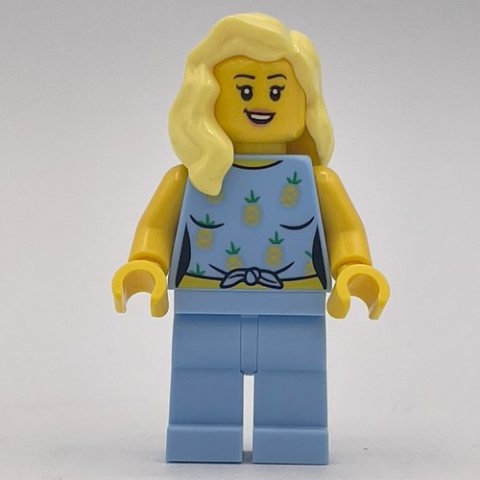 Minifigurka LEGO Woman, Bright Light Blue Outfit with Pineapples