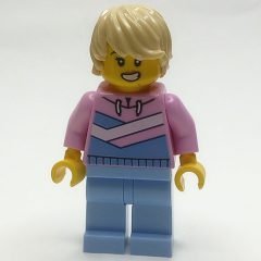 Minifigurka LEGO Woman, Bright Pink Hoodie, Bright Light Blue Legs