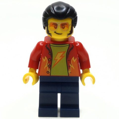 Minifigurka LEGO Man, Red Jacket, Dark Blue Legs, Orange Glasses