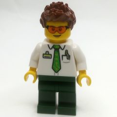 Minifigurka LEGO Man, White Shirt, Dark Green Legs, Orange Glasses