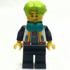 Minifigurka LEGO Blogger, White Jacket, Black Legs, Lime Hair