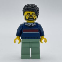 Minifigurka LEGO Man, Dark Blue Sweater, Sand Green Legs, Beard and Glasses