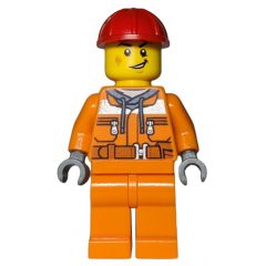 Minifigurka LEGO Construction Worker, Orange Safety Suit, Red Hard Hat