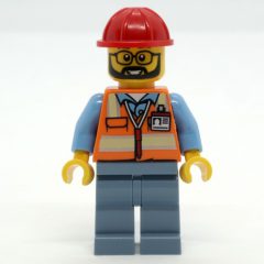 Minifigurka LEGO Construction Worker, Orange Safety Vest, Sand Blue Legs, Red Hard Hat