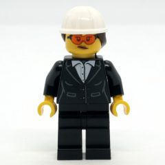 Minifigurka LEGO Construction Site Foreman, Black Suit, White Hard Hat with Hair