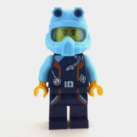 Minifigurka LEGO Ocean Explorer Diver, Dark Blue Wetsuit, Medium Azure Helmet