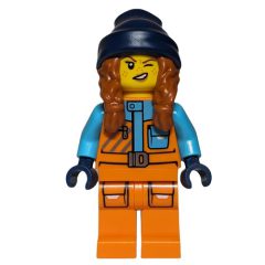Minifigurka LEGO Arctic Explorer, Tina Tarantula, Orange Suit, Dark Blue Beanie with Hair