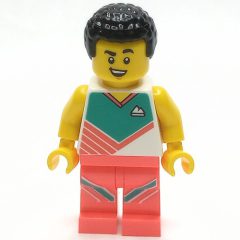 Minifigurka LEGO Man, Coral and White Workout Outift, Black Hair