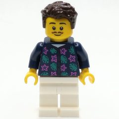 Minifigurka LEGO Man, Dark Blue Shirt, White Legs, Dark Brown Hair