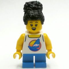 Minifigurka LEGO Girl, White Vest Top, Short Dark Azure Legs, Black Hair