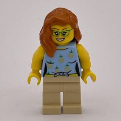 Minifigurka LEGO Woman, Bright Light Blue Torso, Tan Legs, Dark Orange Hair