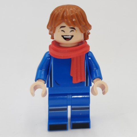 Minifigurka LEGO Soccer Fan, Blue Soccer Kit, Red Scarf, Dark Orange Hair