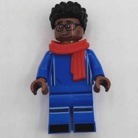 Minifigurka LEGO Soccer Fan, Blue Soccer Kit, Red Scarf, Black Hair