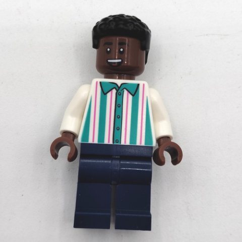 Minifigurka LEGO Soccer Fan, White and Dark Turquoise Striped Shirt