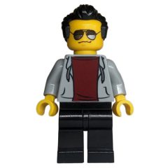 Minifigurka LEGO Light Bluish Grey Torso, Black Legs, Black Hair, Sunglasses