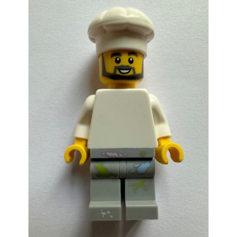 Minifigurka LEGO Chef - White Torso, Light Gray Legs, Paint Spots