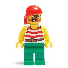 Minifigurka LEGO Pirate - White Torso, Green Legs, Red Bandana