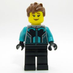 Minifigurka LEGO Race Driver - Flat Silver Torso, Dark Turquoise Arms, Black Legs, Reddish Brown Hair