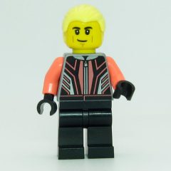 Minifigurka LEGO Race Driver - Flat Silver Torso, Coral Arms, Black Legs, Bright Light Yellow Hair