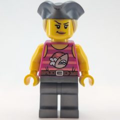 Minifigurka LEGO Race Driver - Magenta Torso, Pearl Titanium Legs, Black Pirate Hat