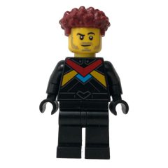 Minifigurka LEGO Race Driver - Black Torso, Black Legs, Dark Red Hair