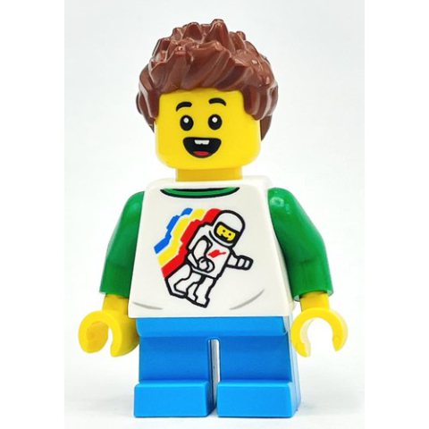 Minifigurka LEGO Kid - White Tors, Dark Azure Legs, Reddish Brown Hair