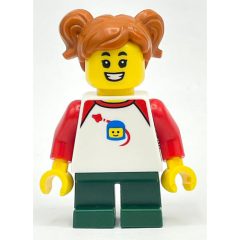 Minifigurka LEGO Kid - White Torso, Dark Green Legs, Dark Orange Hair