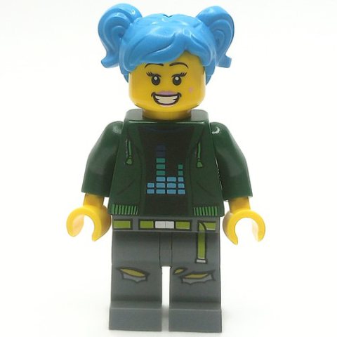 Minifigurka LEGO Dark Green Torso, Dark Bluish Grey Legs, Dark Azure Hair