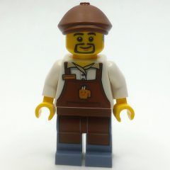Minifigurka LEGO White Torso, Reddish Brown Apron, Sand Blue Legs, Reddish Brown Cap