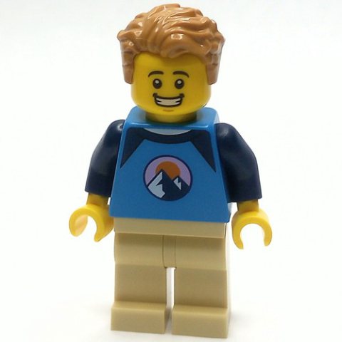 Minifigurka LEGO Dark Azure Torso, Tan Legs, Medium Nougat Hair