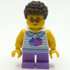 Minifigurka LEGO Kid - White Torso, Medium Lavender Legs, Dark Brown Hair