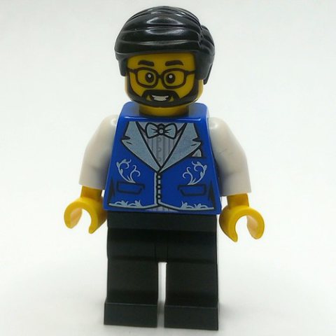 Minifigurka LEGO Blue Torso, Black Legs, Black Hair