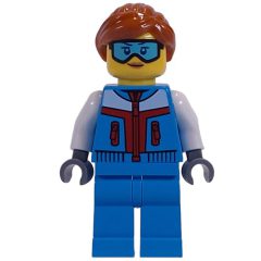 Minifigurka LEGO Dark Azure Torso, Dark Azure Legs, Dark Orange Hair, Goggles