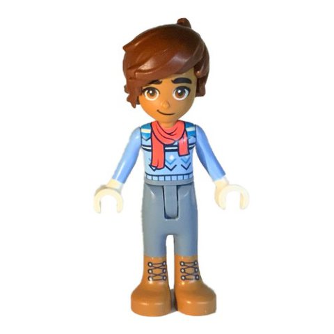 Minifigurka LEGO Leo - Bright Light Blue Sweater, Sand Blue Legs, Reddish Brown Hair