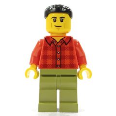 Minifigurka LEGO Man, Red Plaid Shirt, Olive Green Legs