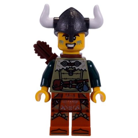 Minifigurka LEGO Viking, Olive Green Shirt, Helmet with Horns, Quiver